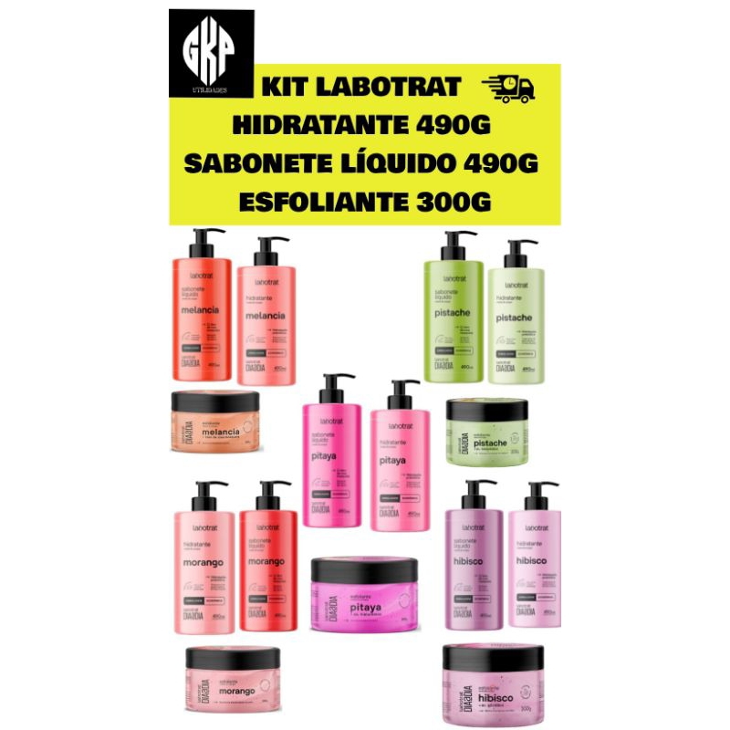 KIT LABOTRAT HIDRATANTE 490ML+ SABONETE LÍQUIDO 490ML+ ESFOLIANTE 300ML( ESCOLHA O SEU)