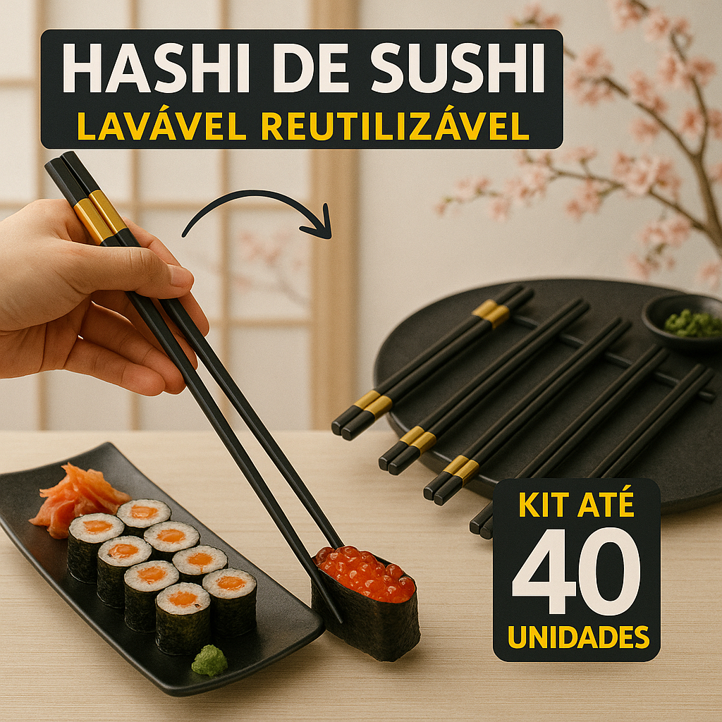 Kit 10 Pares Hashi Japones Sushi Reutilizavel Utensílios Talheres Coreanos Pauzinho Palitinho Comida Japonesa