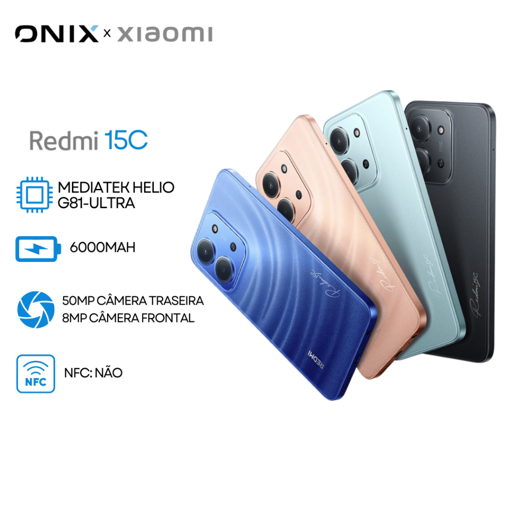Redmi 15C 4G, Versão Global, Processador, Mediatek Hélio G81-Ultra, Câmera 50MP, Bateria 6000mAh, Proteção IP64