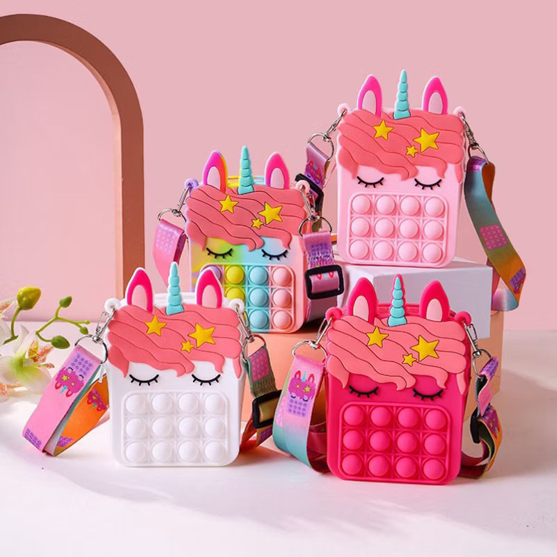 Bolsa Pop It Mochila Infantil De Silicone - Unicórnio