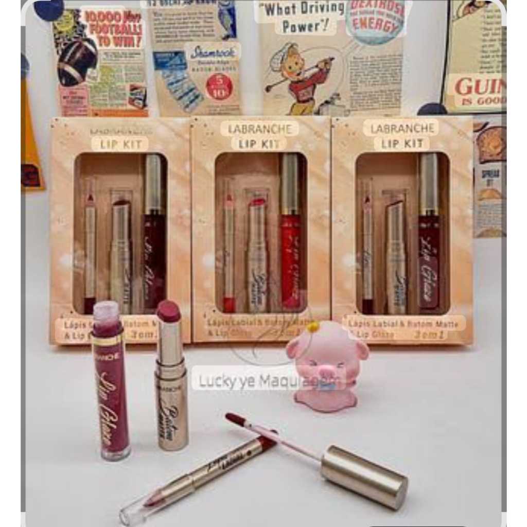Kit Lip Combo LABRANCHE 3 em 1 com Lápis, Batom Matte e Gloss