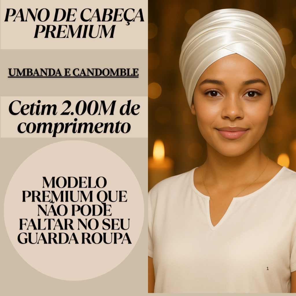 Pano de Cabeça CETIM Umbanda e Candomblé  Reto com Renda Premium 2 Metros de Comprimento