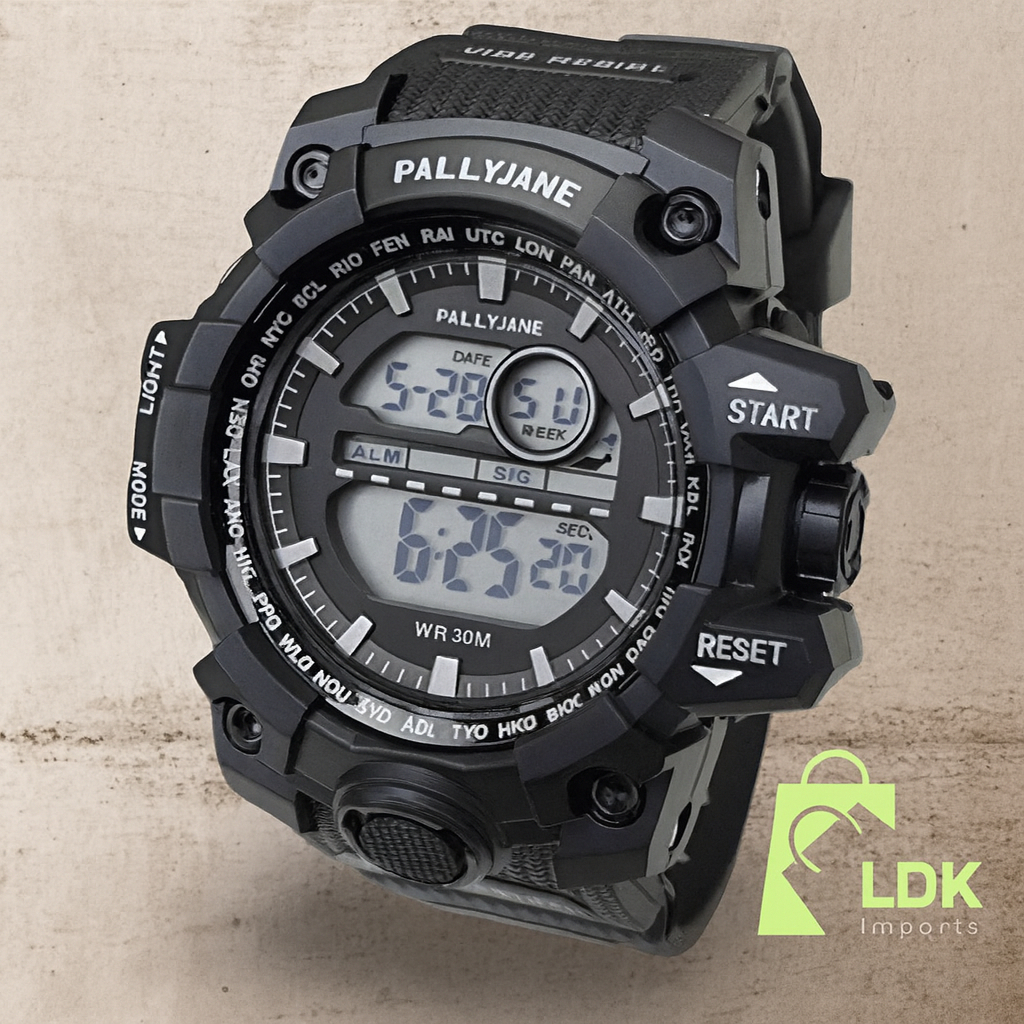 Relógio Digital Masculino Pallyjane A Prova d'Agua Original Sport Com Luz Cronometro Alarme Calendário Esportivo