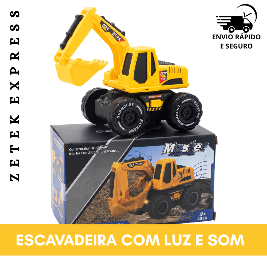 Escavadeira de Brinquedo Infantil com Fricção | Luzes e Sons Divertidos | Pá Móvel Realista +3 Anos