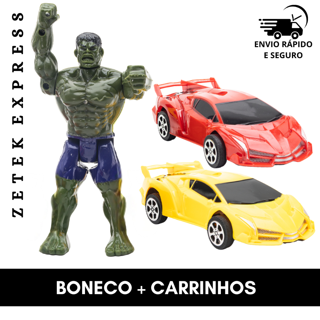 Kit 2 Carrinhos Esportivos + Boneco 16cm Brinquedo Infantil Completo Diversão Garantida