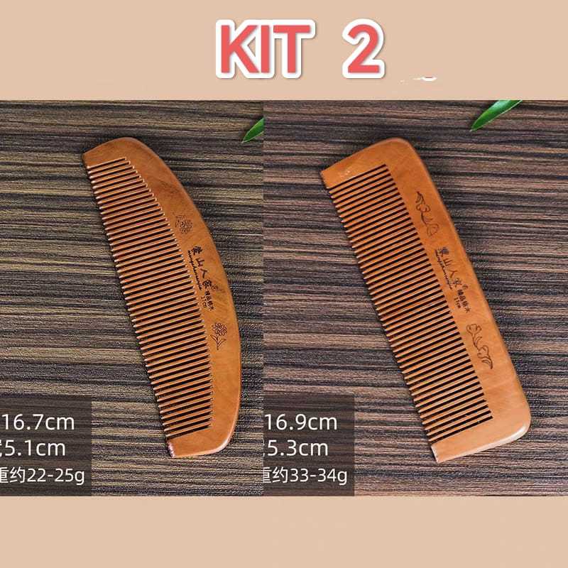 KIT 2 Pente De Madeira Barba Cabelo 16x5cm