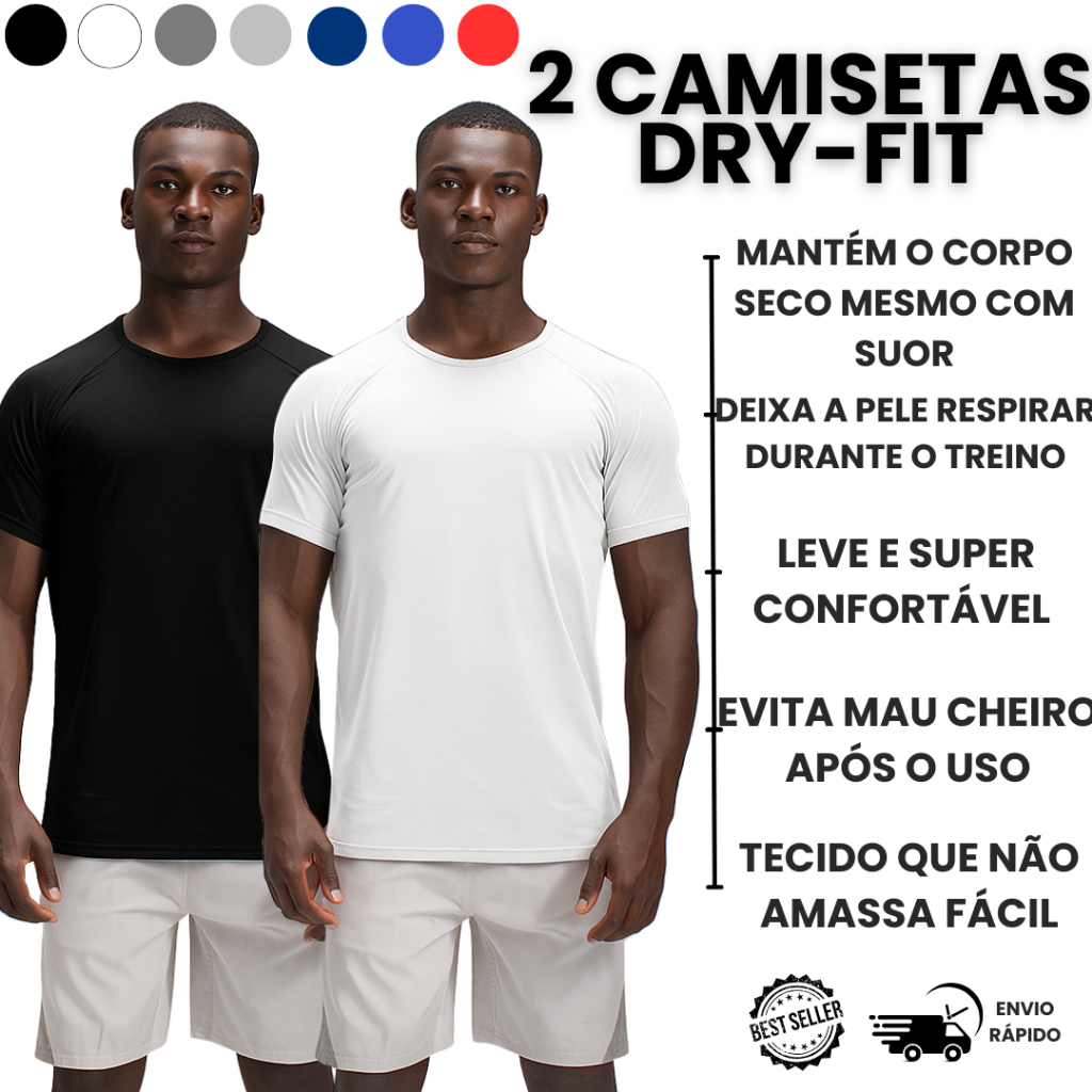 Kit 2 Camiseta Dry Fit Básica Anti Suor Academia