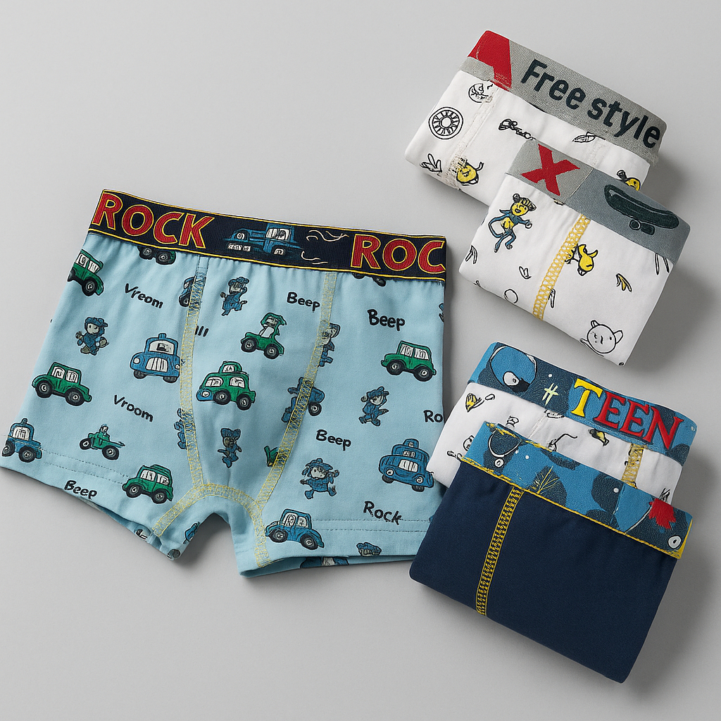 kit 2 Cueca Infantil Box Shortinho Menino 100% Algodão Cotton Confortável Cuecas Criança Boxer Estampas Sortidas