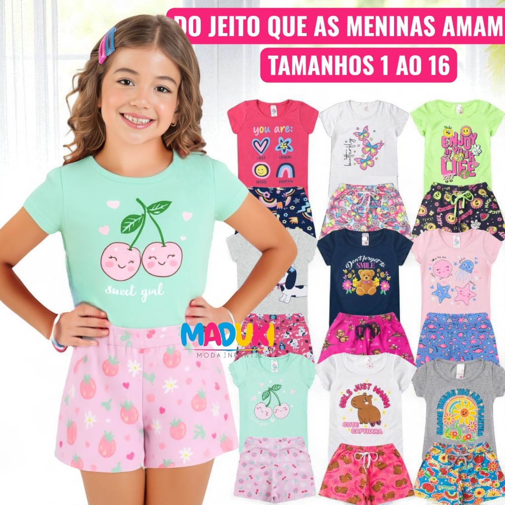 Kit 6 Peças Premium Infantil Juvenil Menina Verão Conjunto Infantil Feminino 1 a 16