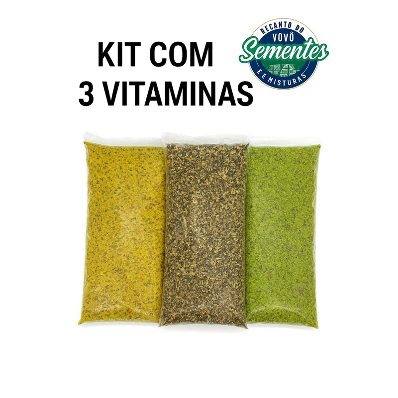 Kit c/ 3 Vitaminas - Amarela/Branca/Jiló Pra Canário, azulão, coleiro e aves pequenas - 750g