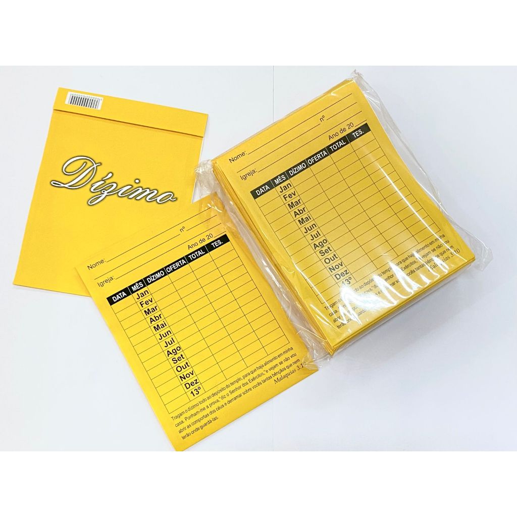 Envelope de Dízimo e Oferta Anual AMARELO | Pacote