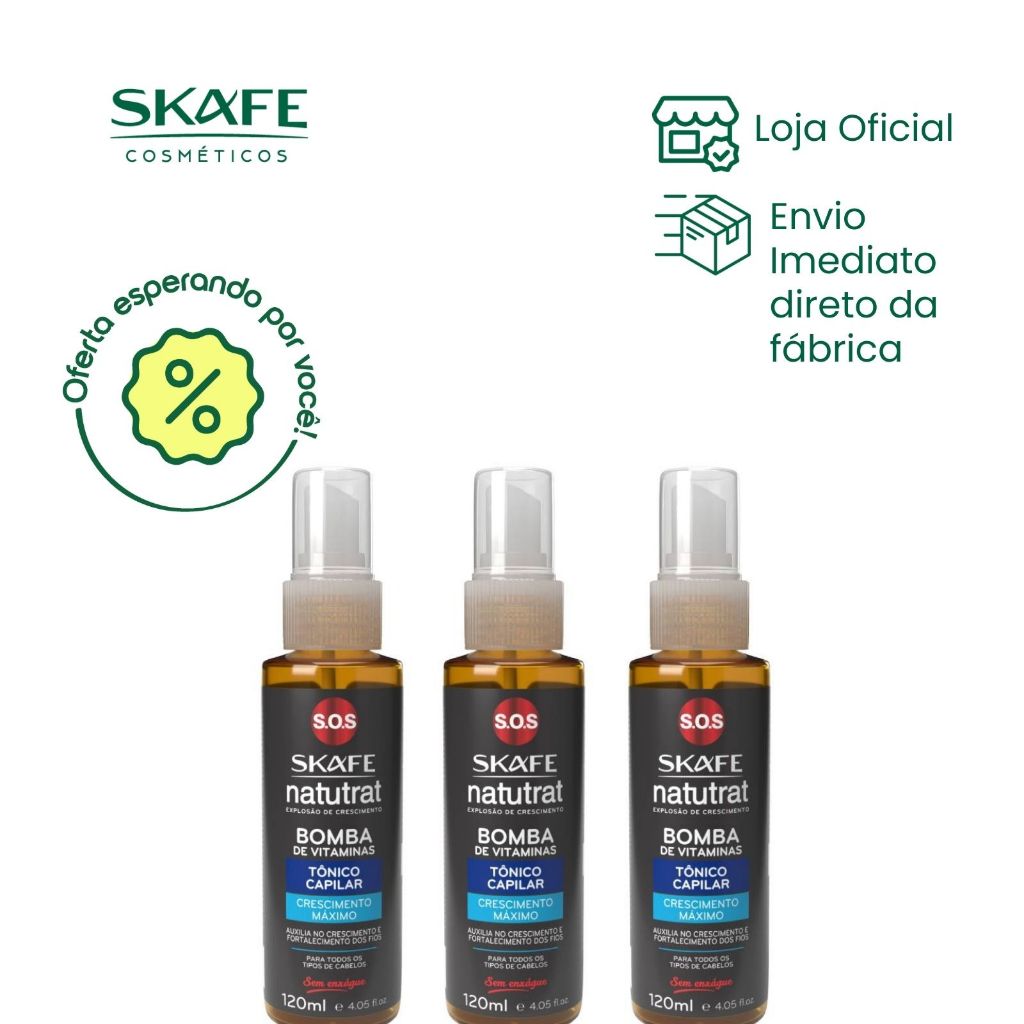 Kit Leve 3  Pague 2 - Tônico Crescimento Máximo Bomba de Vitaminas 120ml