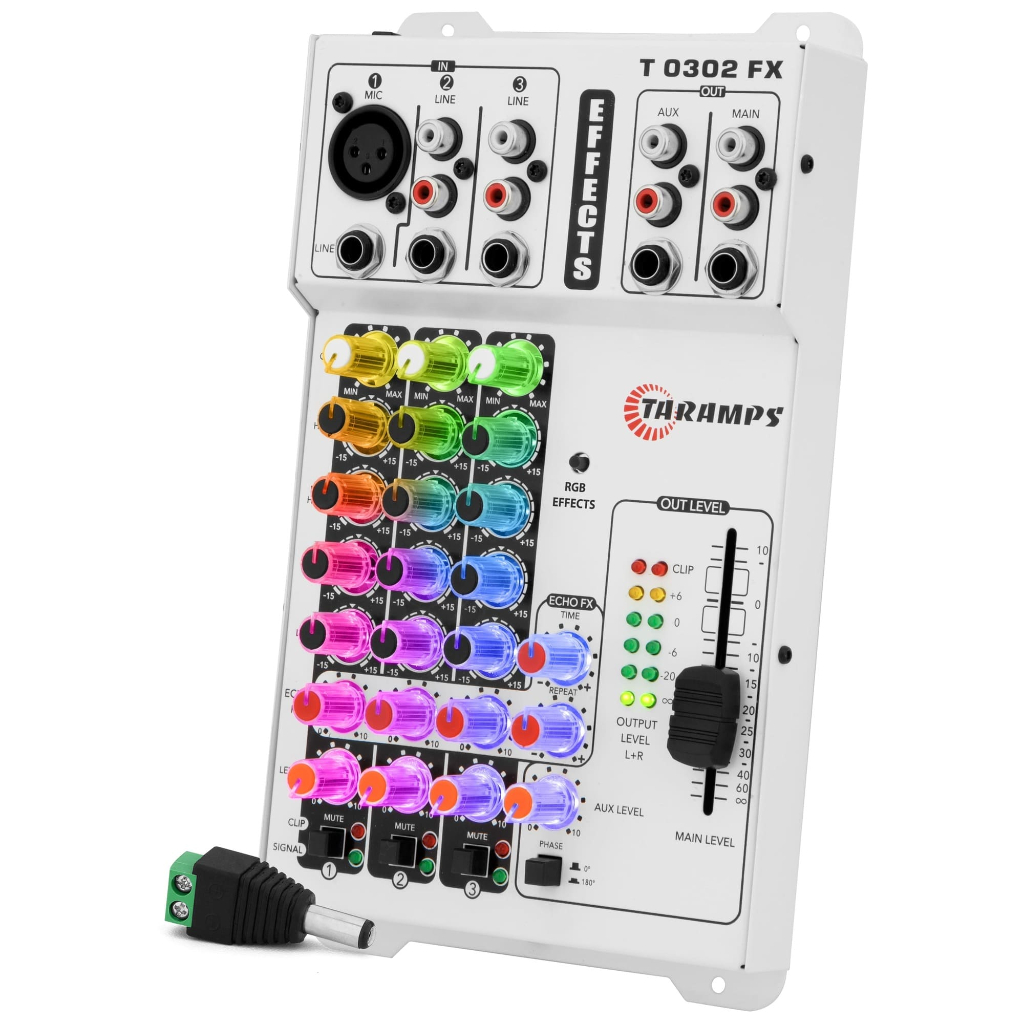 Mesa de Som Taramps T 0302 FX LED Multicolor 3 Entradas 2 Saídas Rca e P10 T0302 FX