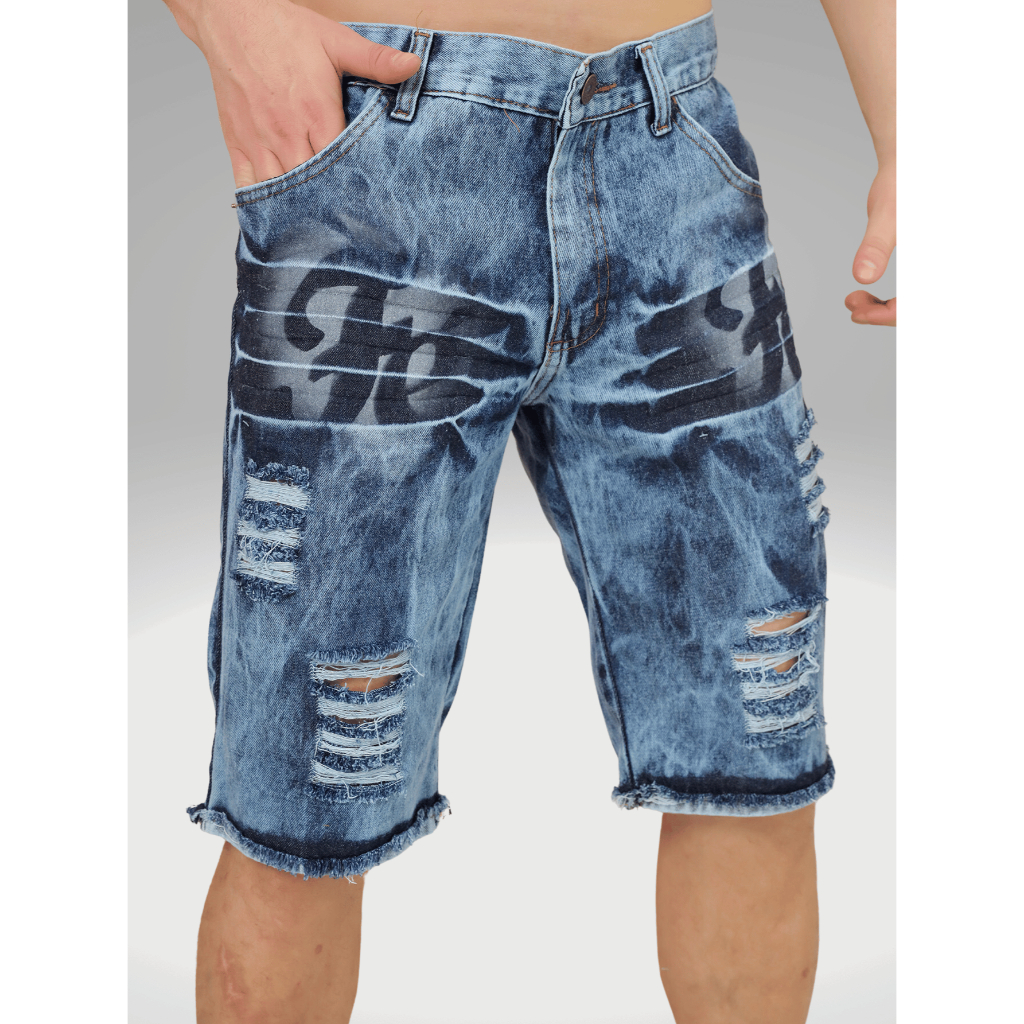 Bermunda Jeans Destroyed Detalhe Perna FÉ