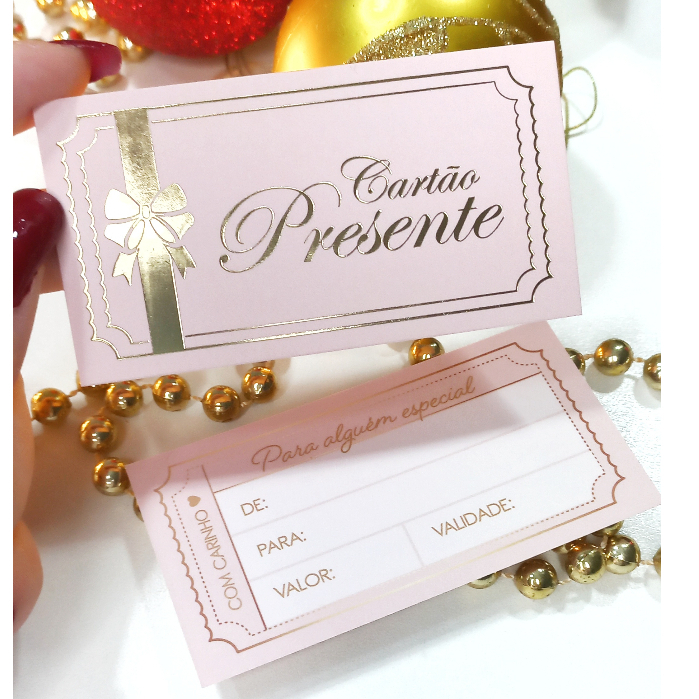 Envelope com Vale-Presente Hot Stamping, Agradecimento ao Cliente pela compra, ticket, mimo para cliente, voucher natal