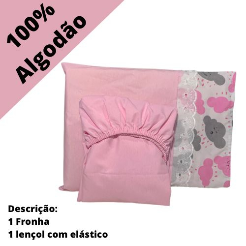 JOGO DE LENÇOL PARA MINI BERÇO 2 PEÇAS 100% ALGODÃO BEBÊ MENINA