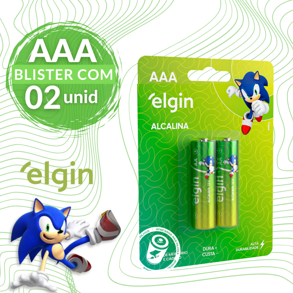 2 pilhas AAA Palito 3A Alcalina Elgin - 1 Blister
