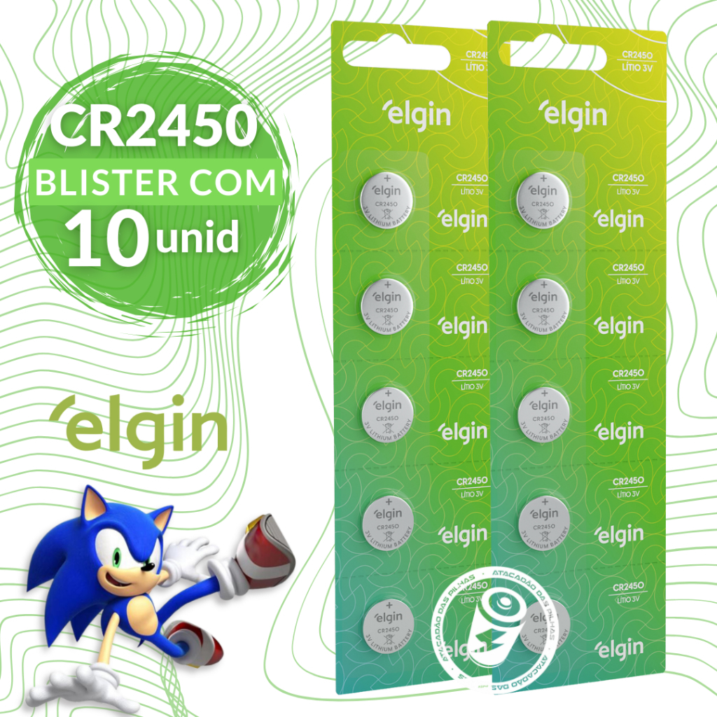 10 Baterias Moeda Botão Cr2450 3v Elgin 2 Blister Com 5 Unid
