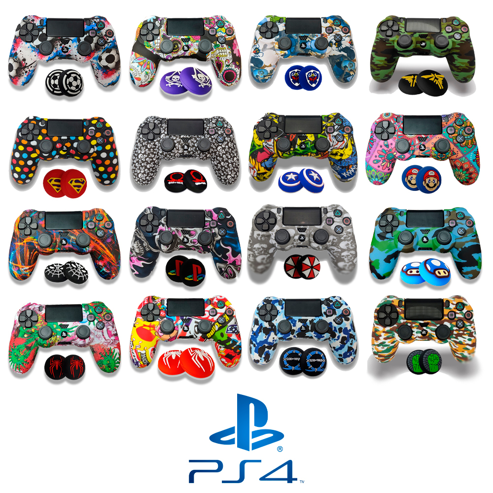 Capa PS4 + PAR DE GRIP de Silicone Especial para Controle Case Proteção Dualshock Playstation Estampada