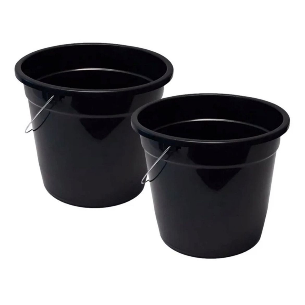 kit 2 Balde de Plástico Preto com Alça Metal 7,5 Litros.