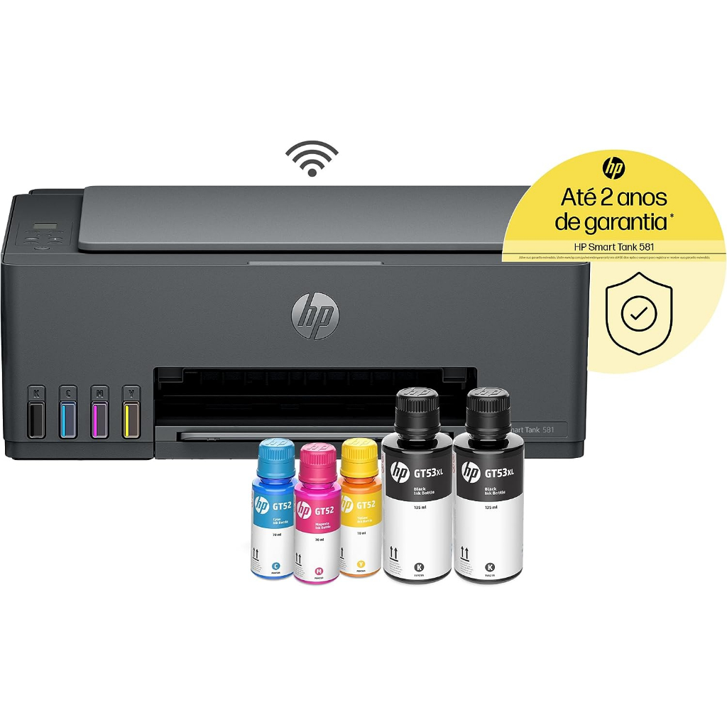 Impressora Multifuncional HP Smart Tank 584 Tanque de Tinta Colorida Wi-Fi (4A8D5A) - Impressora, Copiadora e Scanner