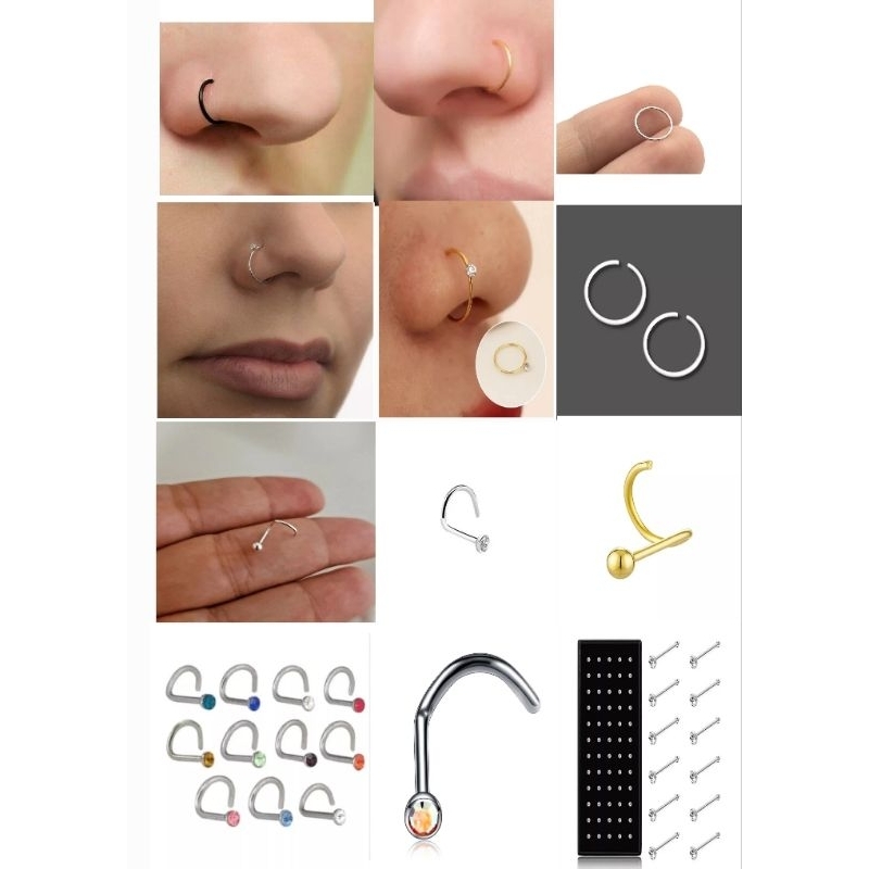 1 unidade piercing de nariz nostril prata dourado argolinha preta prata