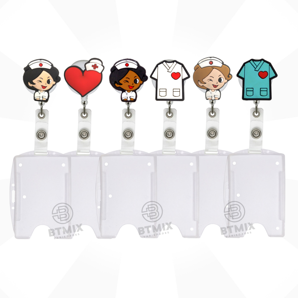 Porta Cracha Retrátil Roller Personalizados Enfermagem + Porta Crachá Transparente