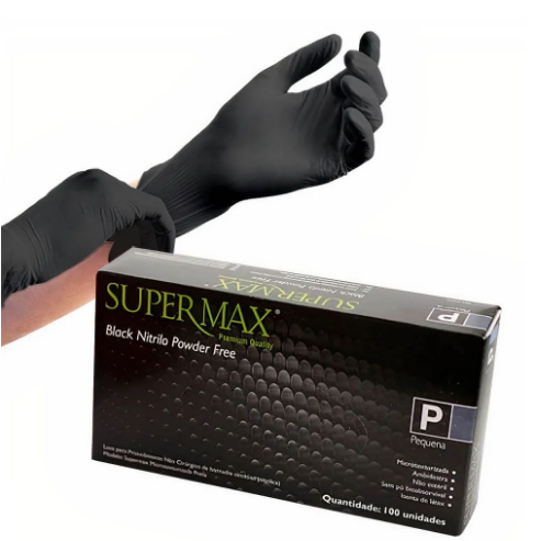 LUVA DESCARTAVEL NITRILICA PRETA SUPERMAX/TALGE/INOVEN/MEDIX/DESCARPACK/UNIGLOVES