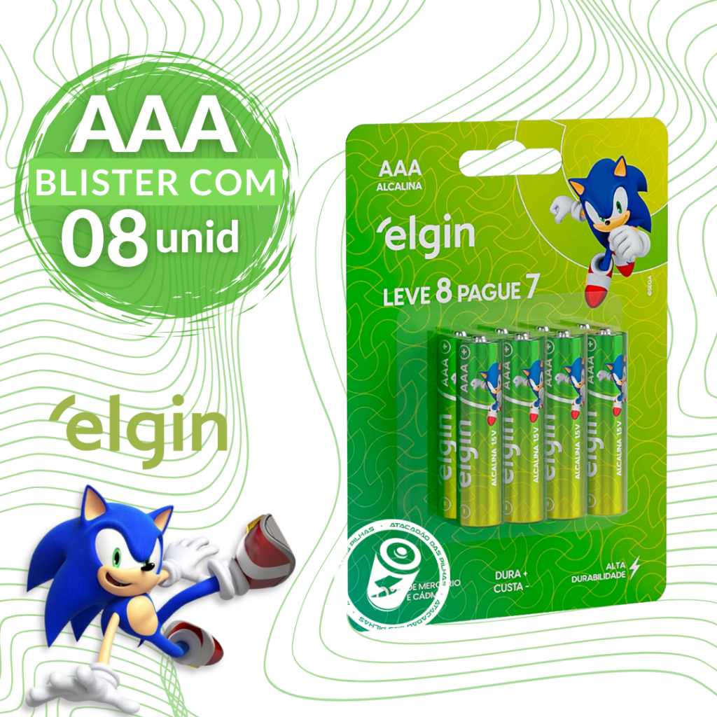 Cartela 8 Pilhas Aaa Alcalina Energy Elgin