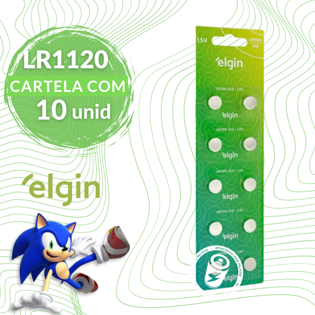 10 Pilhas Bateria Botão Lr1120 Elgin - 1 Cartela Elgin Sonic
