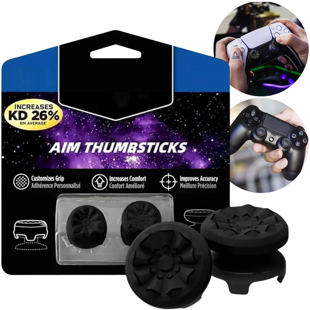 Grip Gamer Botão Preto Antiderrapante Analógico Para Video Game Ps4 Ps5