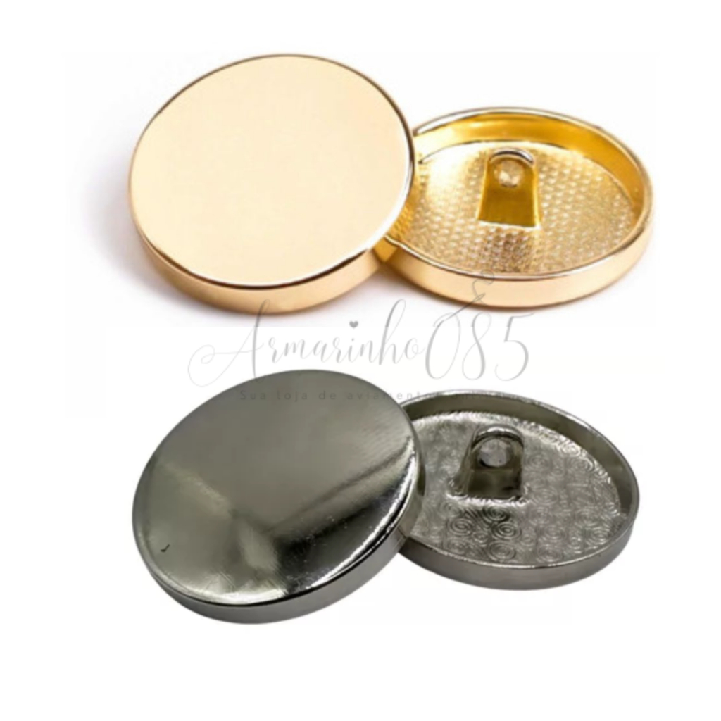 Botão Redondo Metal Dourado ou Prata Confecção Costura C/10 Unidades - Escolha o tamanho