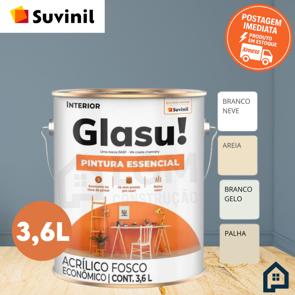 TINTA ACRÍLICA GLASU! PINTURA ESSENCIAL 3,6L BRANCO / GELO / PALHA / AREIA SUVINIL