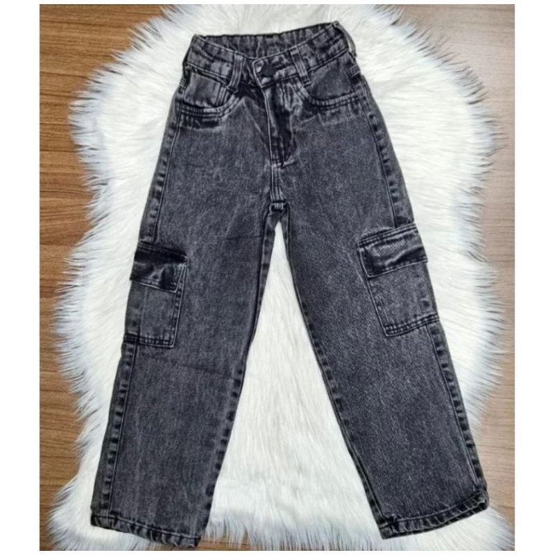 Calça Cargo jeans infantil e juvenil Cinza Grafite