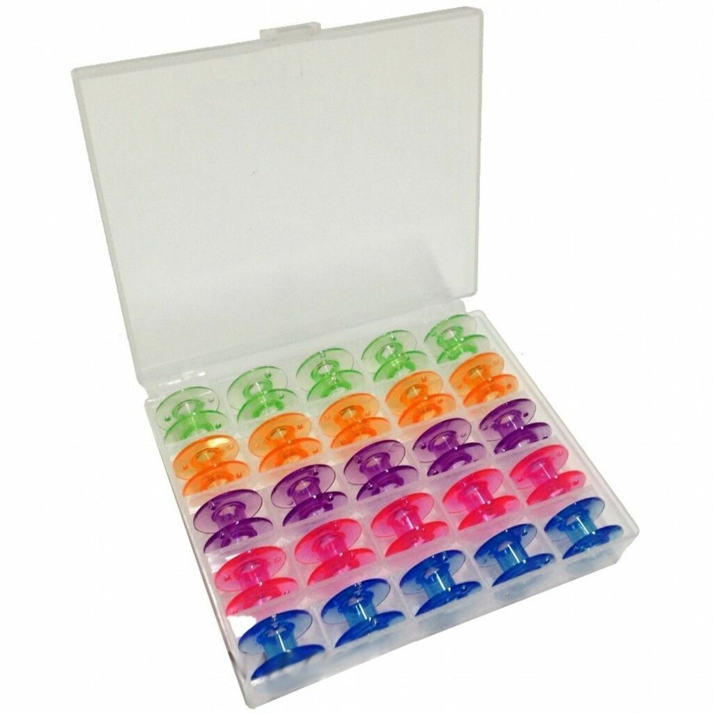 Kit com 25 Bobinas Alta/Baixa para Máquina Caseira Doméstica Bordado + Organizador
