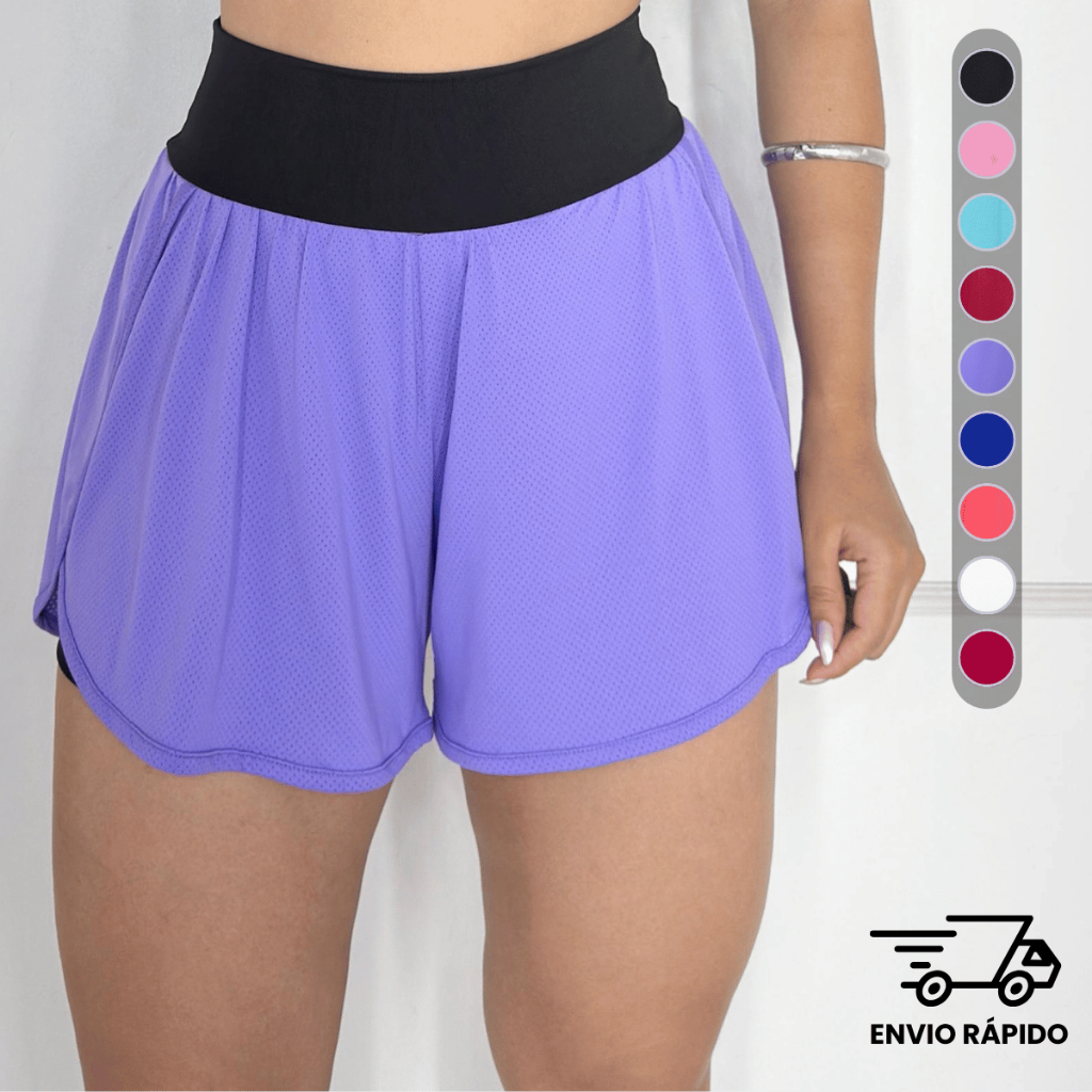 Short Fitness Feminino Duplo Qualidade Superior Leve e Respirável Varias Cores