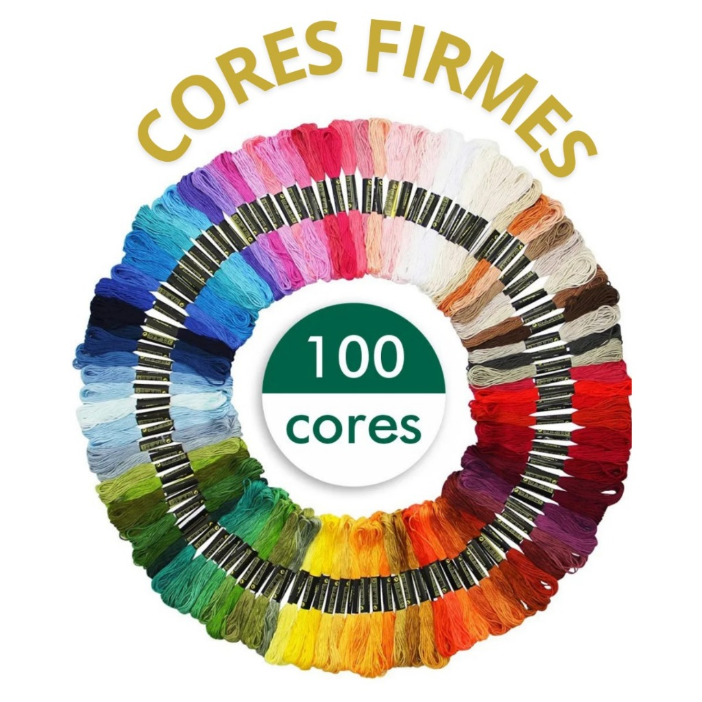 Kit Completo com 100 Linhas de Meada Coloridas para Bordado Ponto Cruz Artesanato
