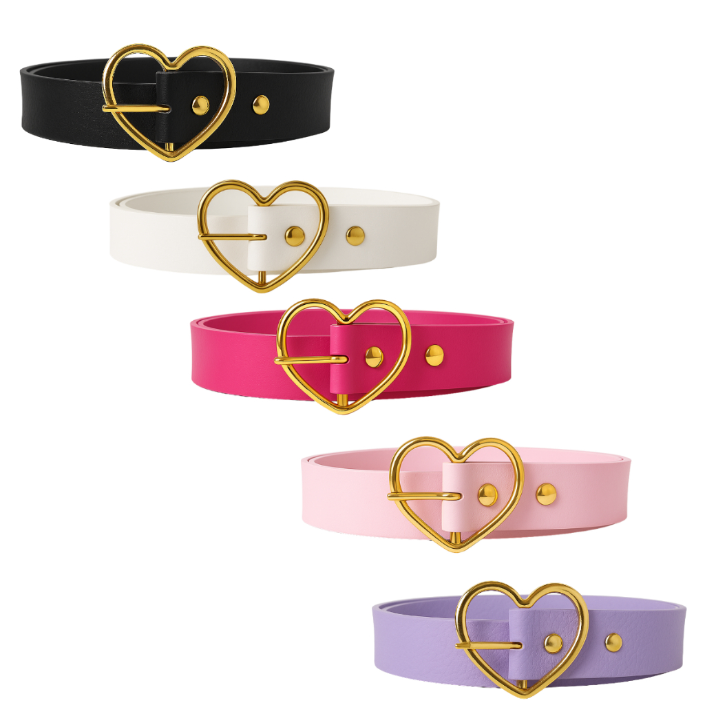 Kit 2 Cintos Infantil Menina Fivela De Coração Dourado