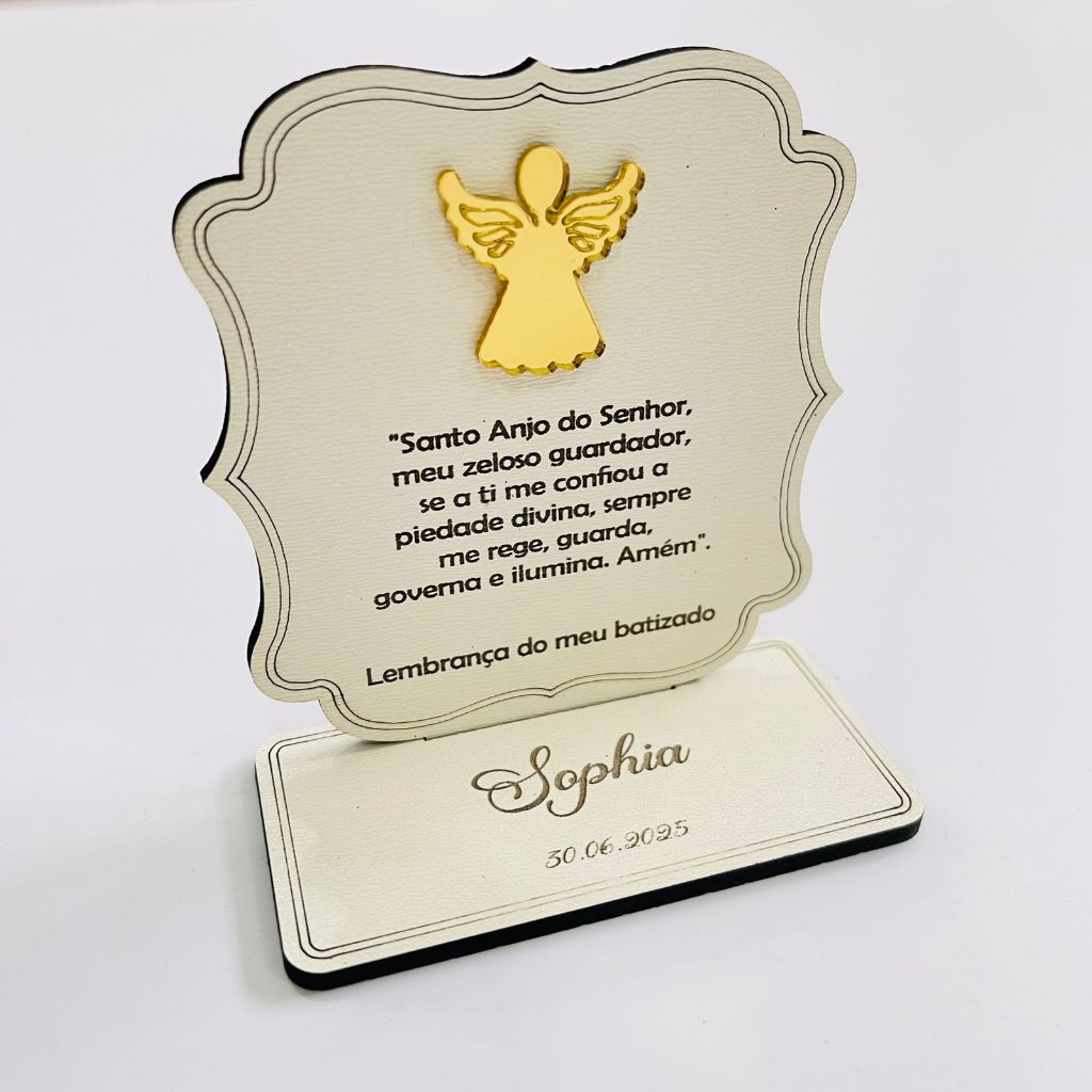 Kit Lembrancinha Batizado Personalizada em MDF com Anjo Ou Pombo Em Acrílico Espelhado