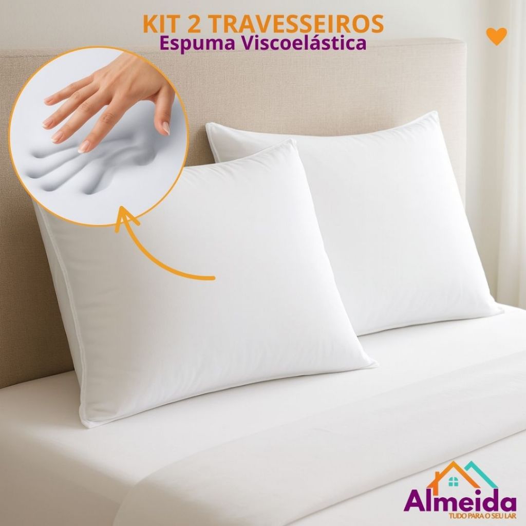Kit 2 Travesseiros Nasa Sky Viscoelástico D40 Premium Altura 10cm Com Capa 100 Algodão Branco