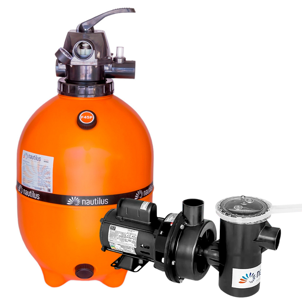 Kit Filtro F450P com Bomba Motor NBFC 1/2cv Nautilus Para Piscina Até 52 Mil Litros