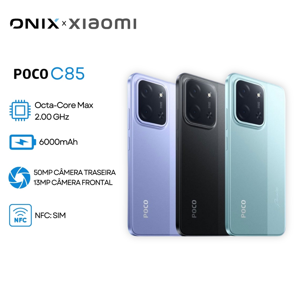 Xiaomi POCO C85 4G (Versão Global) Android 15 NFC Tela 6.9” 120Hz Bateria 6000mAh Carga Rápida (Versão Global)