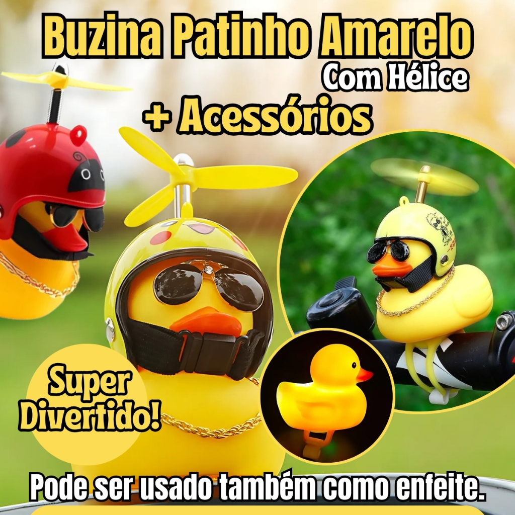 Patinho Pato Capacete Hélice Óculos Buzina Bike Carro Moto