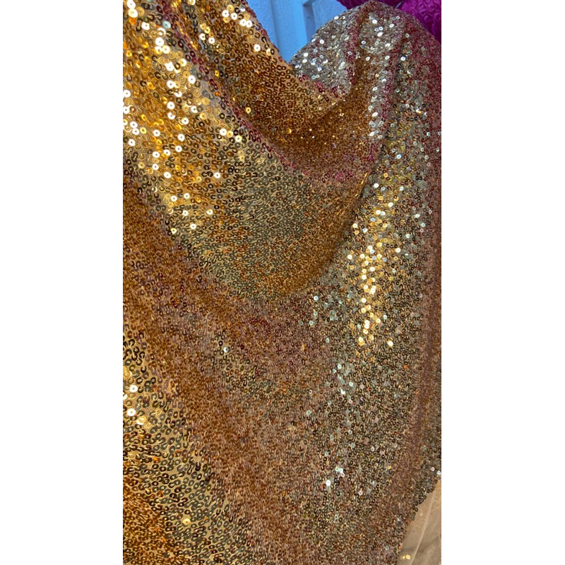 Tecido Paetê No Tule Brilhos Dourado/ Prata Cores 1,40 de Largura.