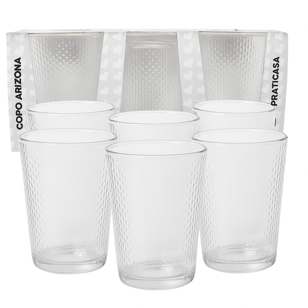 Jogo 06 Copos de Vidro Transparente Arizona 200ml