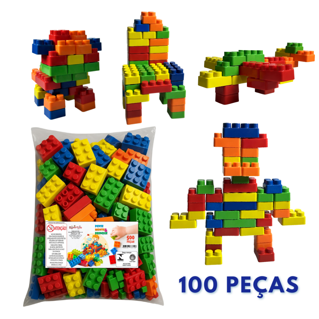 Blocos de Montar Infantil 50 100 e 200 Peças Didatico Monta Monta Colorido