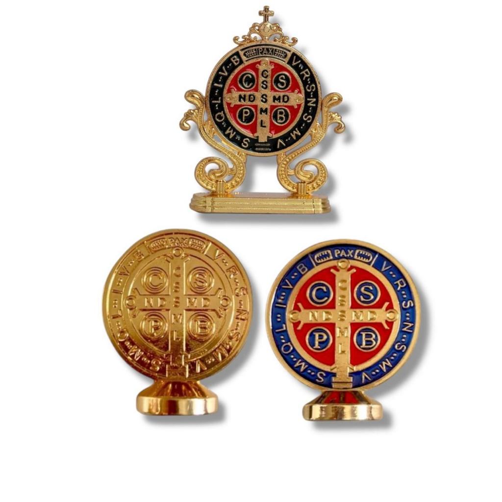 Medalha de São Bento Colorido Painel de Carro Dupla Face 6CM