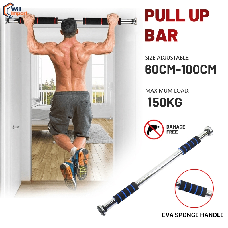 Barra Fixa Flexão Porta Apoio Regulável 64 a 100 Cm, com apoios de braços, pode suportar até 150 kg