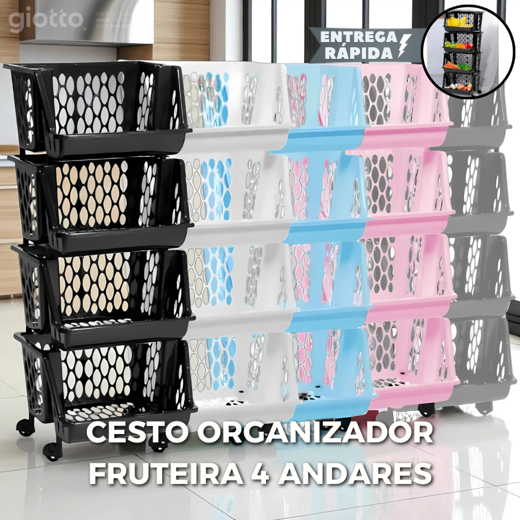 Cesto Fruteira De Chão Modular 4 Andares Organizador Fruteira utensilios quarto casa Detalhe Vazado