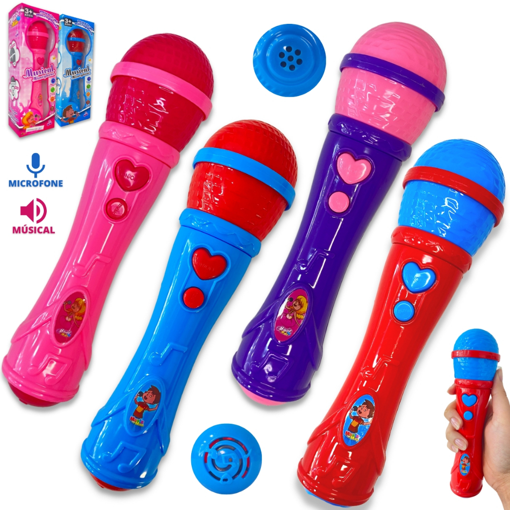1/2 Microfone Infantil Reproduz A Voz Cantora Brinquedo Musical Microphone Cores Menino Menina